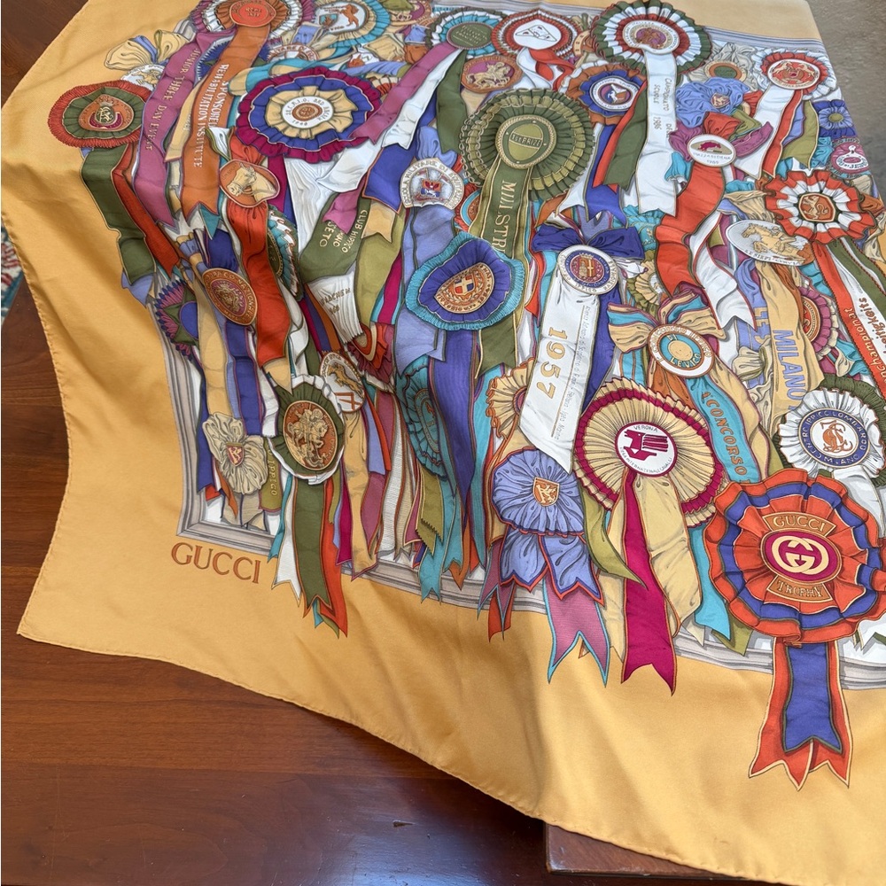 Gucci Multicolor Trophy Silk Scarf VTG Equestrian
